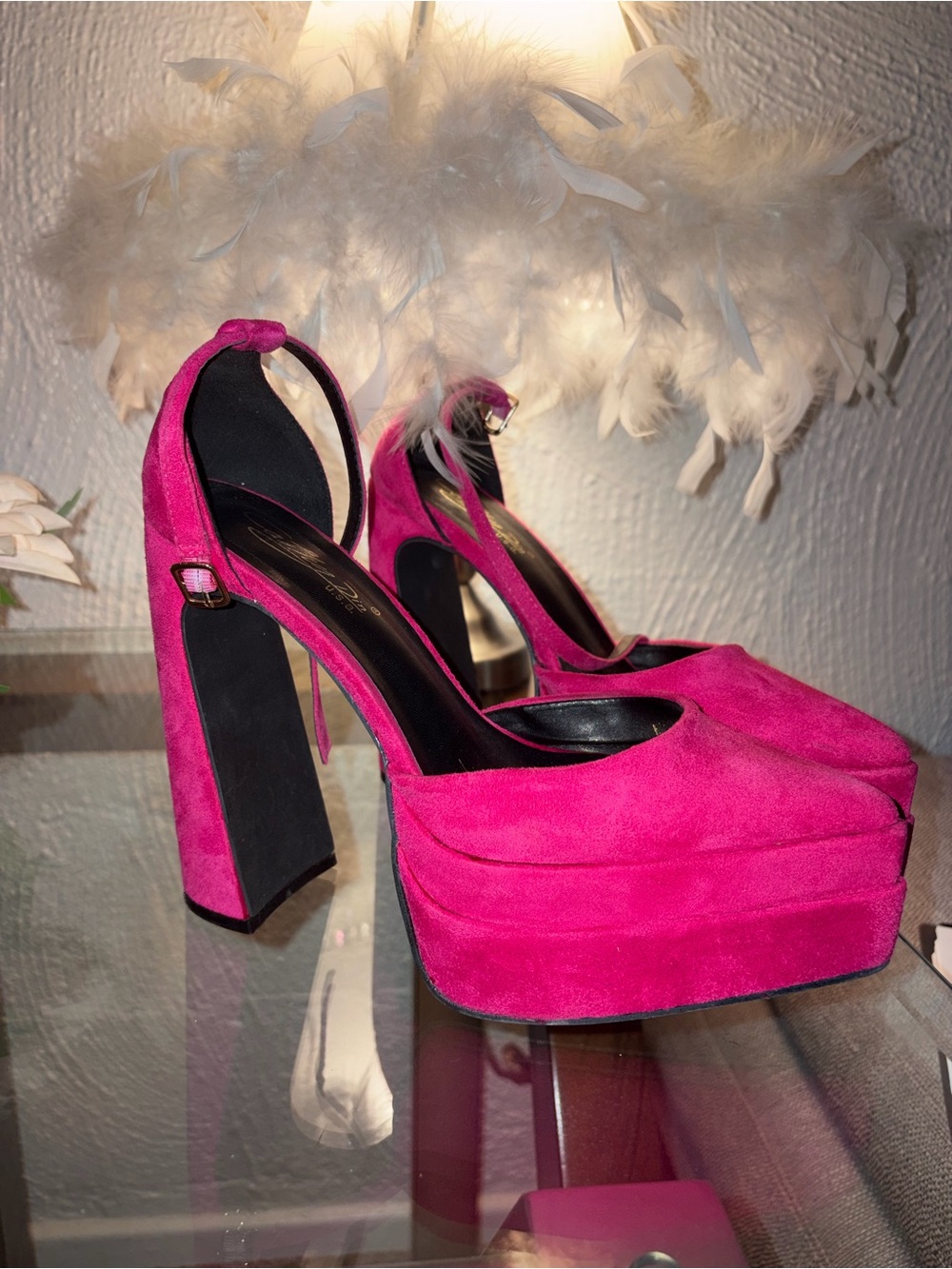 Cathy Jean Pink Suede Double Platform Chunk heels size 8